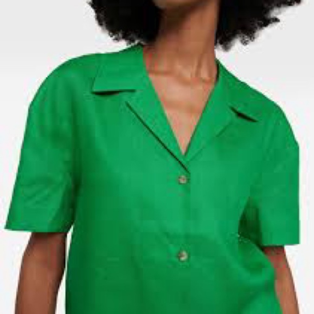Apple green 100% Linen oversized Asceno Prague Short sleeve shirt XS